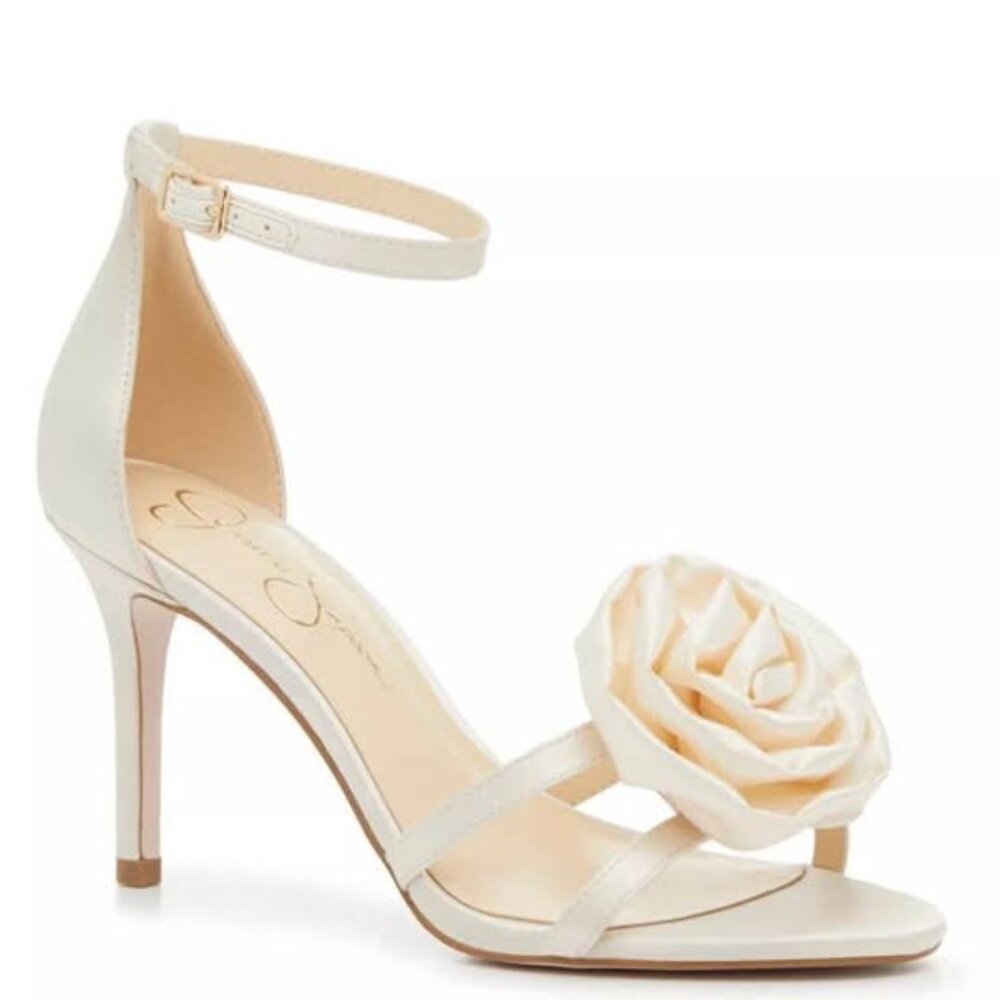 Off White Flower Jessica Simpson Torny Sandal Ankle Strap Bridal Wedding Heels 9